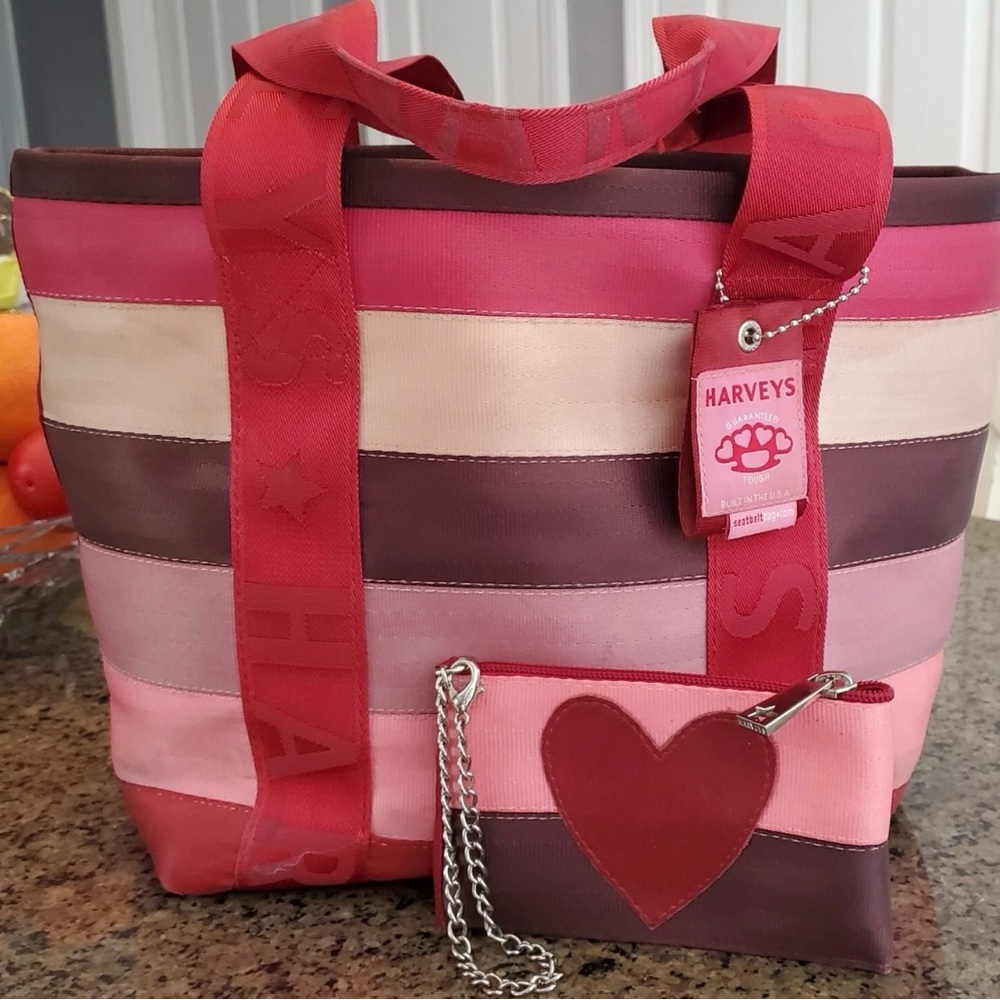 Harveys Pink and Red Striped Tote Bag with Heart Detail